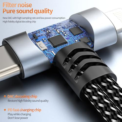 USB C 라이트닝 to 3.5mm 어댑터 아이폰 17 16 15 14 13 프로 맥스 (2in1) 충전기 오디오 헤드폰 잭 스플리터 Aux 케이블 타입 C 포트 커넥터 아이패드 동글용 삼성 갤럭시와 호환