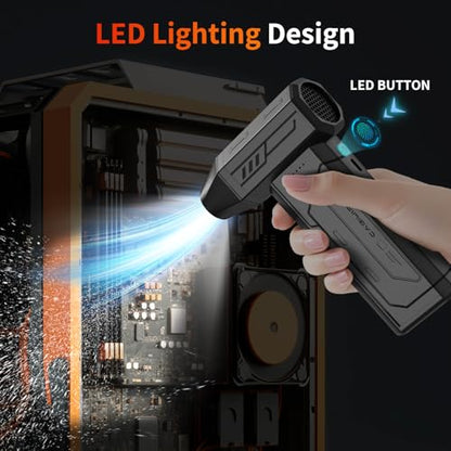 Compressed Air Duster,130000RPM Super Power Cordless Air Duster,Rechargeable Brushless Blower,3 Gear Adjustable Blower with LED Light,Dust Remover for Computer/House/Outdoor/Car