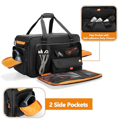 Speaker Carrying Bag Compatible with Mackie Thump Go 8", Loudspeaker Bag | with Removable Bottom Board, Padded Handle and Shoulder Strap, Multiple Pockets for Microphone, Cable, Storage, Black