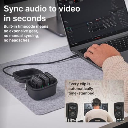 RØDE Wireless PRO Compact Wireless Microphone System with Timecode, 32-bit Float On-board Recording, 2 Lavalier Microphones and Smart Charge Case for Filmmaking and Content Creation | 32-bit Float On-board Recording, 2 Lavalier Microphones and Smart Charg