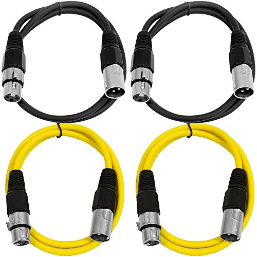 Seismic Audio - SAXLX-2-4 Pack of 2' XLR Male to XLR Female Patch Cables - Balanced - 2 Foot Patch Cord - Black and Yellow - color: Black and Yellow