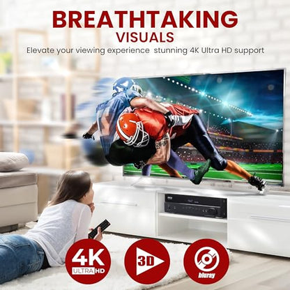 Pyle 5.2 채널 하이파이 홈 시어터 수신기 - 1000W MAX 무선 BT 서라운드 사운드 스테레오 앰프 시스템, 4k 울트라 HD 지원, MP3/USB/DAC, 몰입형 홈 오디오 경험에 이상적