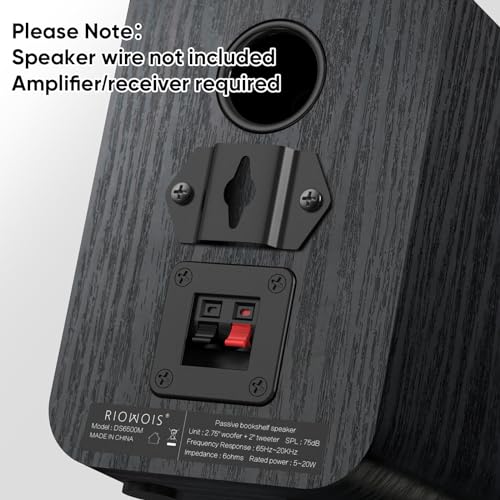 RIOWOIS Passive Bookshelf Speakers for Home Theater Surround Sound, Satellite Stereo Speakers with Crisper Sound and Classic Wood Grain for Record Player/Computer/TV, Wall Mountable, One Pair. | 6Ω, 2.75" Woofer, Silk Dome Horn Tweeter, Cables not Include