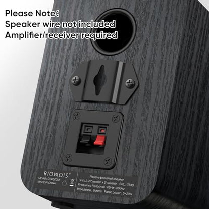 RIOWOIS Passive Bookshelf Speakers for Home Theater Surround Sound, Satellite Stereo Speakers with Crisper Sound and Classic Wood Grain for Record Player/Computer/TV, Wall Mountable, One Pair. | 6Ω, 2.75" Woofer, Silk Dome Horn Tweeter, Cables not Include