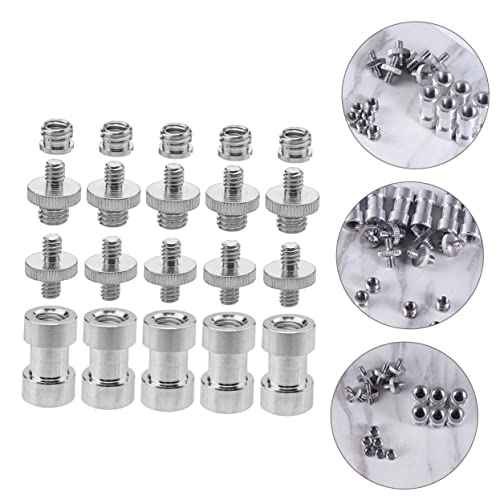 20pcs Metal 1/4 to 3/8 Screw Adapter Set for Camera and Tripod Threaded Converter Mount Silver Finish Compatible DSLR Microphones and Accessories