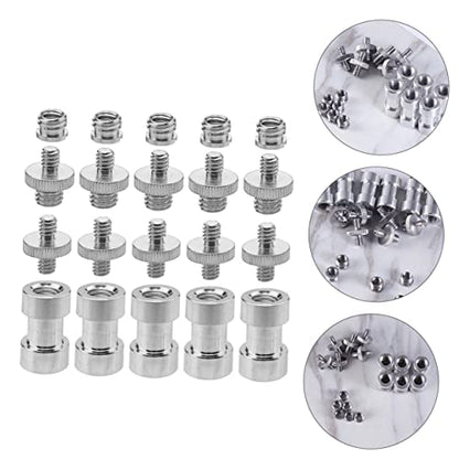 20pcs Metal 1/4 to 3/8 Screw Adapter Set for Camera and Tripod Threaded Converter Mount Silver Finish Compatible DSLR Microphones and Accessories