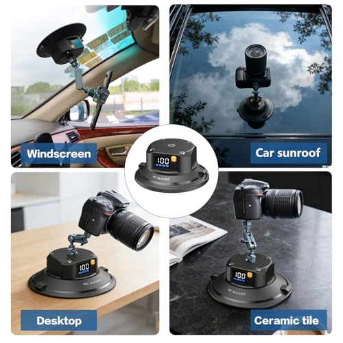 6" Electric Vacuum Suction Cup Camera Mount, ABS Car Mount for Camera/Action Camera/Phone, Heavy-Duty Vacuum Force for Car/Boat/Windshield/Window Mounts,Universal 1/4" Thread - size: 6"