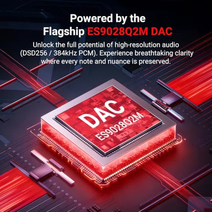 USB C DAC Headphone Amplifier, ES9028Q2M Portable HiFi DAC Amp, DSD256/PCM 384kHz 32Bit, 4.4mm Balanced & 3.5mm Outputs, USB DAC for iPhone 15/16, Android Phone, PC, Mac