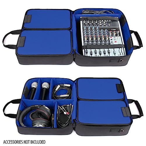 USA Gear DJ Mixer Travel Travel Bag Fits Yamaha MG10XU, MG06X, Mackie Mix8 8-Channel, Behringer Xenyx Q502USB, Adapters, Headphones, Laptops - Customer Interior, Water Resistant Exterior (Blue) - color: Blue