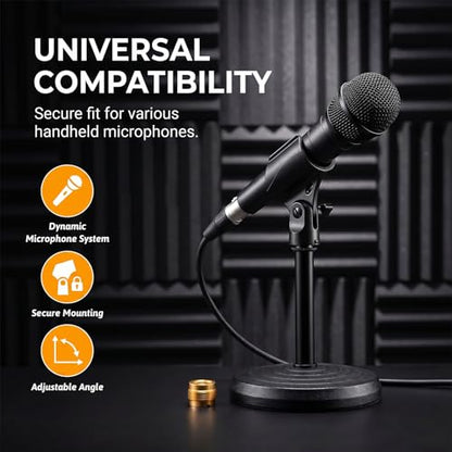 2 PCS Universal Microphone Clip, Adjustable Mic Clip Holder | for Mic Stand with 5/8" to 3/8" Screw Adapter, Anti-Slip Design for 30-35mm Handheld Wired & Wireless Microphones, Black