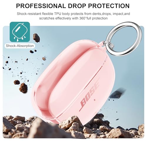 Aircawin for Bose Ultra Open Earbuds Case Clear 2024,Full Protective Shockproof Soft Transparent TPU Cover for Bose Open Ear Wireless Earbud Headphone Accessories with Carabiner and Cleaning Pen-Pink - color: Clear Pink