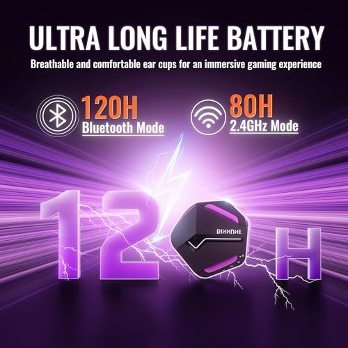 BINNUNE 2.4GHz Wireless Gaming Headset, Bluetooth 5.3 Gaming Headphones with Noise Canceling Mic, 120H Ultra-Long Battery, 50mm Drivers, Multi-Platform for PC / PS5 /PS4/ Switch/Mobile, Purple - color: Purple