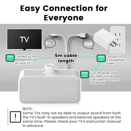ANSTEN Wired Speakers for TV No Delay, Clear Voice TV Speakers Wired | 5M Long Cord, Personal Speaker with Headphone Jack, Easy Operation, TV Speakers for Hard of Hearing and Seniors