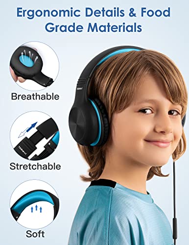 Nabevi BH100 Headphones for Kids, Over Ear, Wired, Hearing Protection, 85/94 dB Adjustable Volume Limit, Sharing Function, Microphone, Lightweight, Comfortable, [Sky Blue] - color: Sky Blue