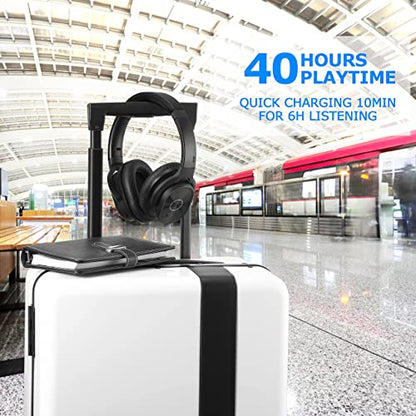 ZIHNIC Active Noise Cancelling Headphones, 40H Playtime Wireless Bluetooth Headset with Deep Bass Hi-Fi Stereo Sound,Comfortable Earpads for Travel/Home/Office (Black) - color: Full black