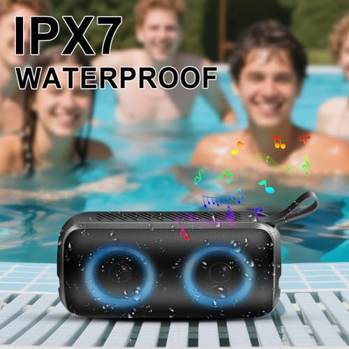 Hupoaf Bluetooth Speaker, Stocking Stuffers Portable Wireless Speaker with 6D Loud Sound, IPX7 Waterproof, HD Call, RGB Lights, 12H Playtime for Home/Party/Outdoor/Beach - color: Dark Black