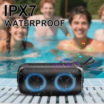 Hupoaf Bluetooth Speaker, Stocking Stuffers Portable Wireless Speaker with 6D Loud Sound, IPX7 Waterproof, HD Call, RGB Lights, 12H Playtime for Home/Party/Outdoor/Beach - color: Dark Black