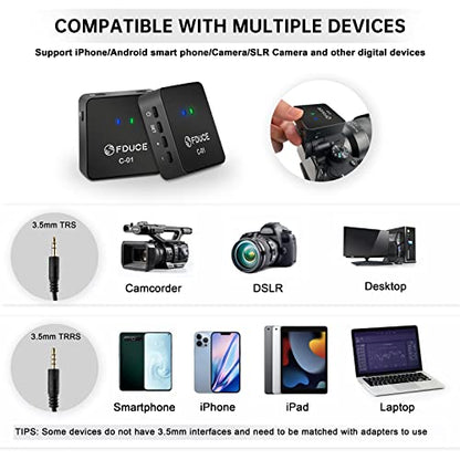 UHF Wireless Lavalier Microphone System for Phone & Camera, Mini Portable Clip On Condenser Microphone, Lapel Microphone Wireless for YouTube, Podcast, Interview, Streaming, ASMR Recording
