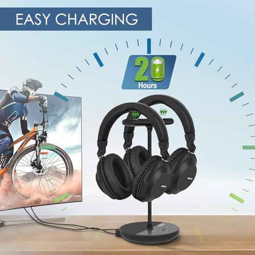 SIMOLIO 737D Plus Wireless Headphones for TV Watching, By-Pass to Soundbar, Cinema & Clear Dialog Modes, Volume Boosted Dual Headphones Bluetooth for Seniors, No Delay, TV & Bluetooth Mode, 164FT/50M - style: Two Headsets