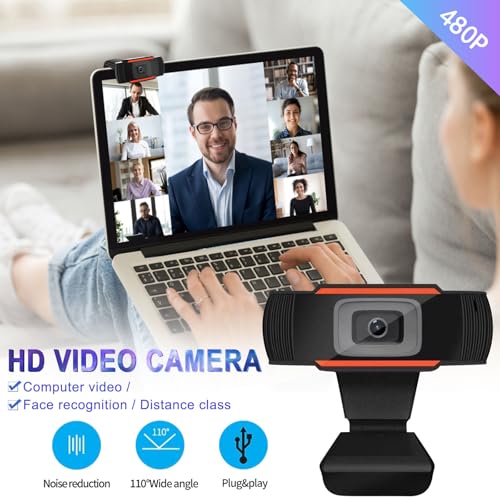 480P HD Webcam for PC with Microphone, Web Camera for Desktop/Laptop/Monitor/Mac, Autofocus USB Computer Camera for Zoom/Skype/Teams/Video Calling/Meeting/Streaming