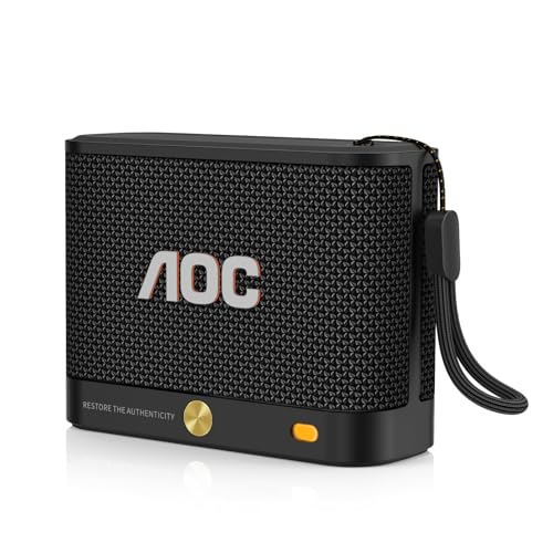 AOC Portable Bluetooth Speaker, Shower Speaker, BT 5.4 with Wireless Stereo Pairing, BassUp, IP65 Waterproof, Dustproof, 30-Hour Playtime, Compact Small for Home, Outdoors, Travel, Black