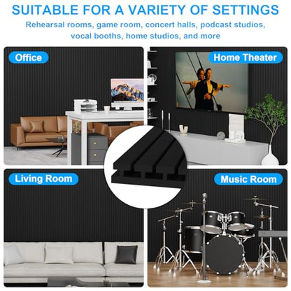 2 Pack Sound Proof Foam Panels for Walls, 48"×24"×2" Acoustic Foam Panels, High Density Black Sound Deadening Foam for Home Office Recoding Studio - color: 2Pack I-shaped
