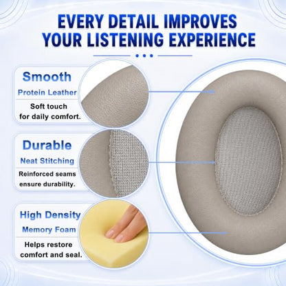 Replacement Ear Pads for Sony WH-1000XM3 Headphones, Ear Cushions for WH1000XM3, Extra Thick Earpads, Headphone Pads with Protein Leather＆Memory Foam, Replacement Cushions - color: Gold