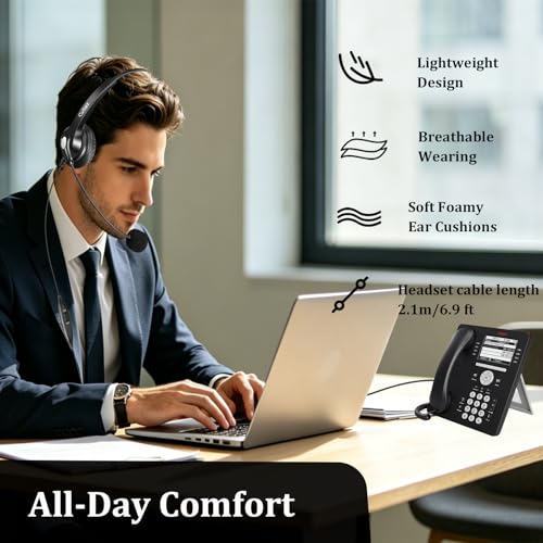 Callez Telephone Headset for Grandstream Avaya Panasonic Snom Ooma Phones | RJ9 Phone Headset with Noise Cancelling Mic, Volume Controls, Work for Grandstream GXP2135 2170 Avaya 1608 1616 Office Phones - color: Silver