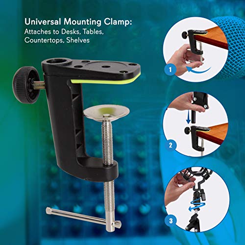 Pyle Microphone Boom Arm Stand - Adjustable Scissor Mic Arm with Desk Clamp, Metal Shock Mount & Adapter Clips - 2.26ft Max Extension for Podcasting, Gaming, & Recording - PMKSH01