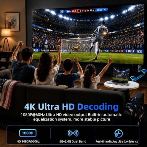 [328FT Long Range & 4K Decode] Wireless HDMI Transmitter and Receiver Wireless Display Adapter for Laptop PC TV Projector Instant Pairing Plug & Play Low Latency Video Audio for Office Presentation