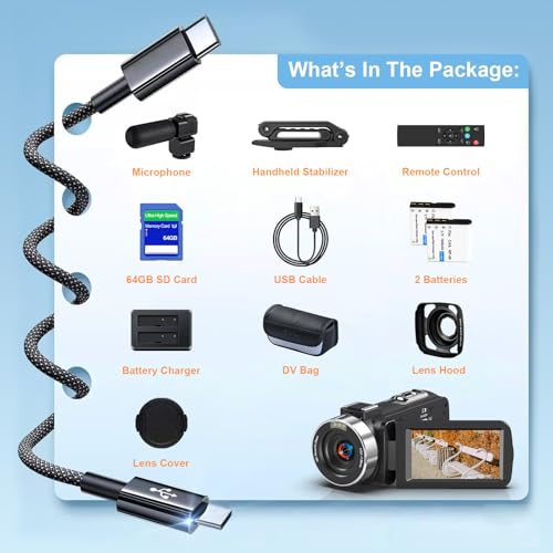 8K 64MP Video Camera Camcorder IR Night Vision Vlogging Camera 18X Zoom WiFi Digital Camera for YouTube 3.0'' Touch Screen Camcorder with 64GB SD Card, 2 Batteries, Remote Control, Mic and Stabilizer
