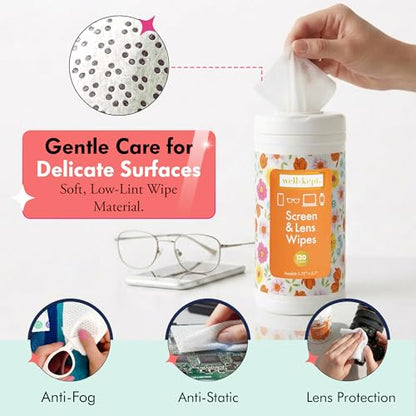 Spring Break Tech & Lens Wipes canister for Glasses & Phones, 120 Count | Pre-moistened, lint-free wipes remove smudges without streaks or scratches. Safe for lenses, phones, tablets & screens - color: Spring Break