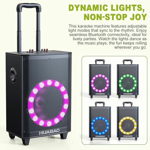 Large Bluetooth Karaoke Speaker with 2 Wireless Microphones, 11 Speaker System with 8800mAh Battery, Trolley PA System with Lights, Remote, FM/AUX/USB/TF, Bass & Treble Adjust, Ideal for Outdoor Party - size: A115