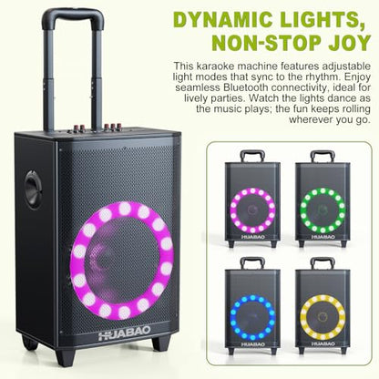 Large Bluetooth Karaoke Speaker with 2 Wireless Microphones, 11 Speaker System with 8800mAh Battery, Trolley PA System with Lights, Remote, FM/AUX/USB/TF, Bass & Treble Adjust, Ideal for Outdoor Party - size: A115