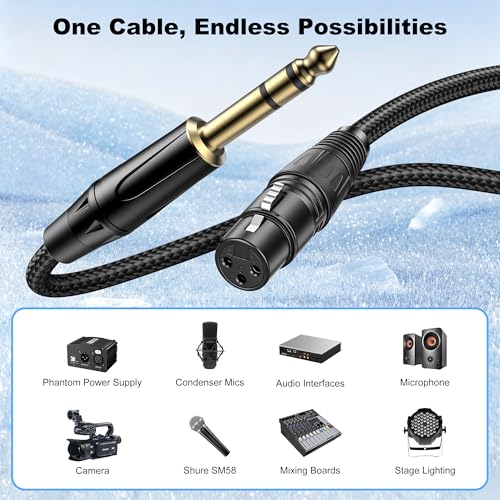 New Bee 6.35mm (1/4 Inch) TRS to XLR Female Cable 3FT, Microphone Cable with Nylon Braided for Studio Recording, Mixing, Powered Speakers & Audio Interface - size: 3 Feet