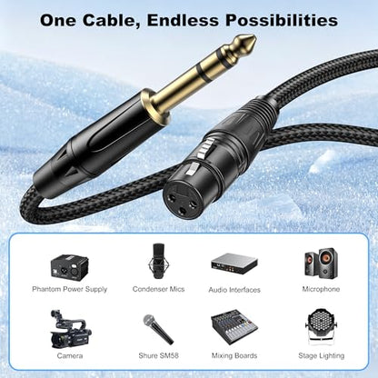New Bee 6.35mm (1/4 Inch) TRS to XLR Female Cable 3FT, Microphone Cable with Nylon Braided for Studio Recording, Mixing, Powered Speakers & Audio Interface - size: 3 Feet