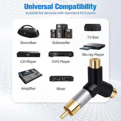 RCA Y-Splitter Adapter 2 Pack,1 RCA Male to 2 RCA Female Stereo Audio Subwoofer Car Audio Extension Metal Gold-Plated Converter Connector Compatible with Home Theater, Hi-Fi System, Amplifier, Speaker - color: 1 RCA Male to 2 RCA Female, size: 2 Pack