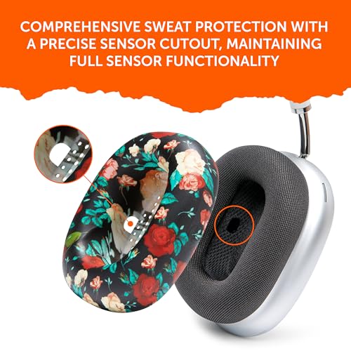 WC SweatZ Max - Patented Silicone Sweat Covers for AirPods Max 1 | Made by Wicked Cushions | (Does Not Fit AirPods Max 2). Sweatproof, Full Earpad Protection | Black Floral - color: Black Floral