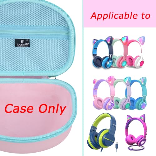 Tourmate Hard Travel Case for Riwbox CT-7 / CT-7S Cat Ear LED Light Kids Wireless Headphones, Protective Carrying Storage Bag （Box for Sale）(Pink&Cyan) - color: Pink&Cyan