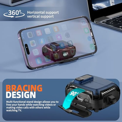 Safety Lock Case for Samsung Galaxy Buds3 FE/3/3 Pro (Blue) | with Phone Stand,with Secure Lock Clip & Cleaning kit Full Body Shockproof Carbon Fiber Protection Design - color: C-blue
