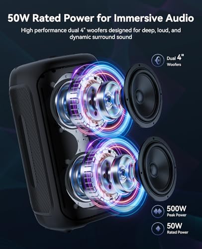 GKD40 Portable Karaoke Machine for Kids & Adults, Bluetooth Speaker with PA System, 2 Wireless Rechargeable Microphones, LED Party Speaker with 4' Woofers & LED Light for Home, Outdoor Party & Singing