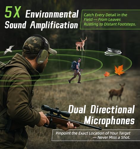 PROHEAR Digital Electronic Shooting Ear Protection Muffs with GEP02 Gel Ear Pads, Hunting 5X Sound Amplification Earmuffs, NRR 23dB Low Profile Hearing Protection for Gun Range - Green - style: Electronic 2.0+gel Ear Pads- Green