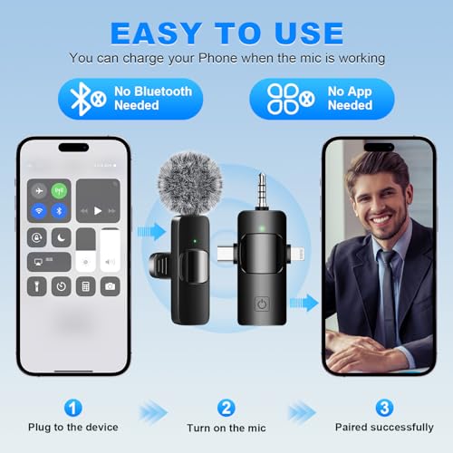 Weton 4 in 1 Wireless Lavalier Microphones for iPhone, Android, Camera, Laptop, USB-C, Mini Microphone, Noise Canceling Lapel Mic - Clip on Mic for Interview Video Recording Podcast Vlog YouTube