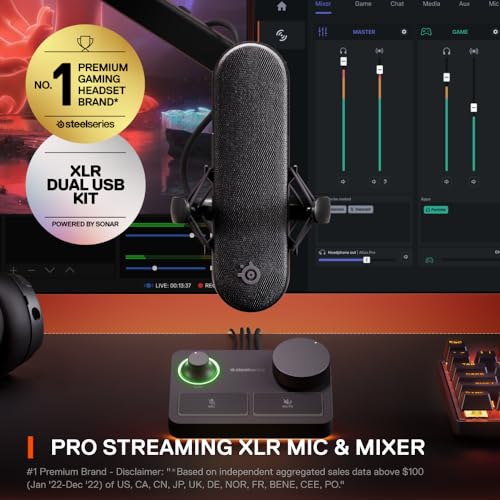 SteelSeries Alias Pro Kit — XLR Mic + Stream Mixer — 3x Bigger Capsule for Gaming, Streaming and Podcasting — USB/XLR Interface — Free Sonar Audio Software — Custom Controls — RGB — Single or Dual PC - style: Alias Pro