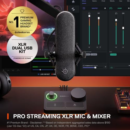 SteelSeries Alias Pro Kit — XLR Mic + Stream Mixer — 3x Bigger Capsule for Gaming, Streaming and Podcasting — USB/XLR Interface — Free Sonar Audio Software — Custom Controls — RGB — Single or Dual PC - style: Alias Pro