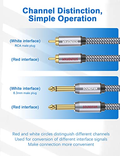 RCA to 1/4 Cable，Dual RCA Male to Dual Quarter inch(6.35mm) Male TS Stereo Audio Interconnect Cable-Grey(3.3Feet/1M) - color: Grey-2*1/4 to 2RCA, size: 3ft/1M