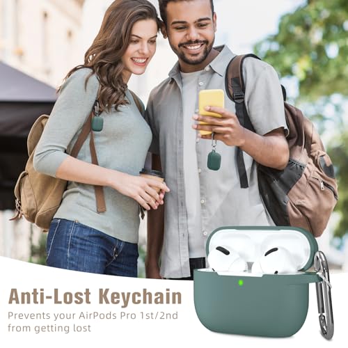Hamile Compatible with AirPods Pro Case Protective Silicone Airpod Case Shockproof Cover Skin for Apple Airpod Pro 2019 Charging Case, with Keychain, Midnight Green - color: Midnight Green