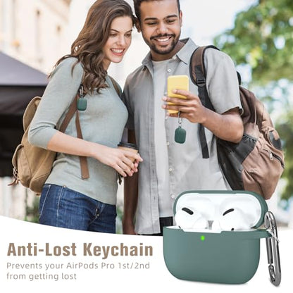 Hamile Compatible with AirPods Pro Case Protective Silicone Airpod Case Shockproof Cover Skin for Apple Airpod Pro 2019 Charging Case, with Keychain, Midnight Green - color: Midnight Green