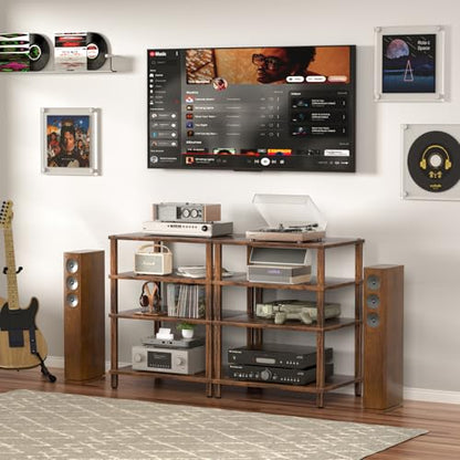 4-Tier AV Media Player Stand, Brown Stereo Cabinet, Modern Stereo Cabinet, Wooden TV Stand,Game Console Shelf, Multifunctional Entertainment Center, Suitable for Home, Conference Room - color: Brown, size: 4 Tier