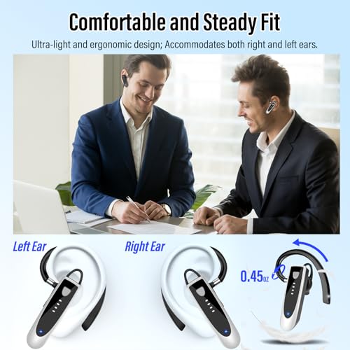Atheewon Bluetooth Earpiece, Wireless Handsfree with Noise Cancelling Mic, 20Hrs Call Time Bluetooth 5.4 Headset, 180 Hrs Standby Time Headset for Business/Trucker/Driver, Bright Silver - color: Bright Silver